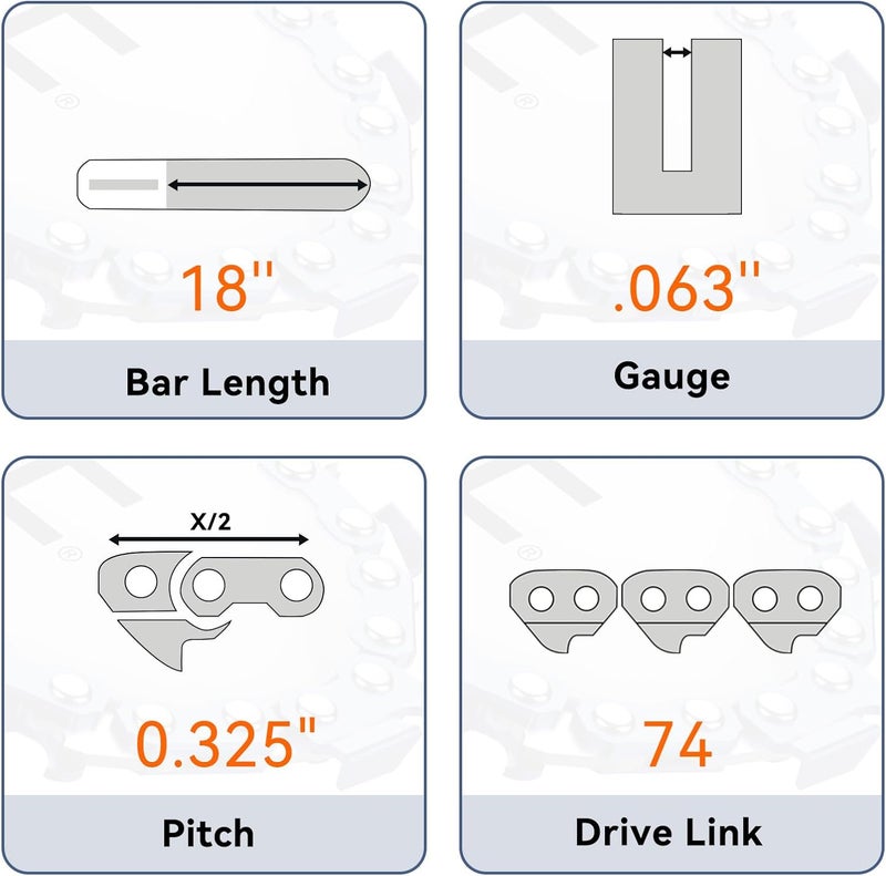 NEO-TEC 18 Inch Chainsaw Chain L74, .063" Gauge, .325" Pitch, 74 Drive Links Fits for Stihl MS271 and More 26rm374 (3 Chains） - Image 2